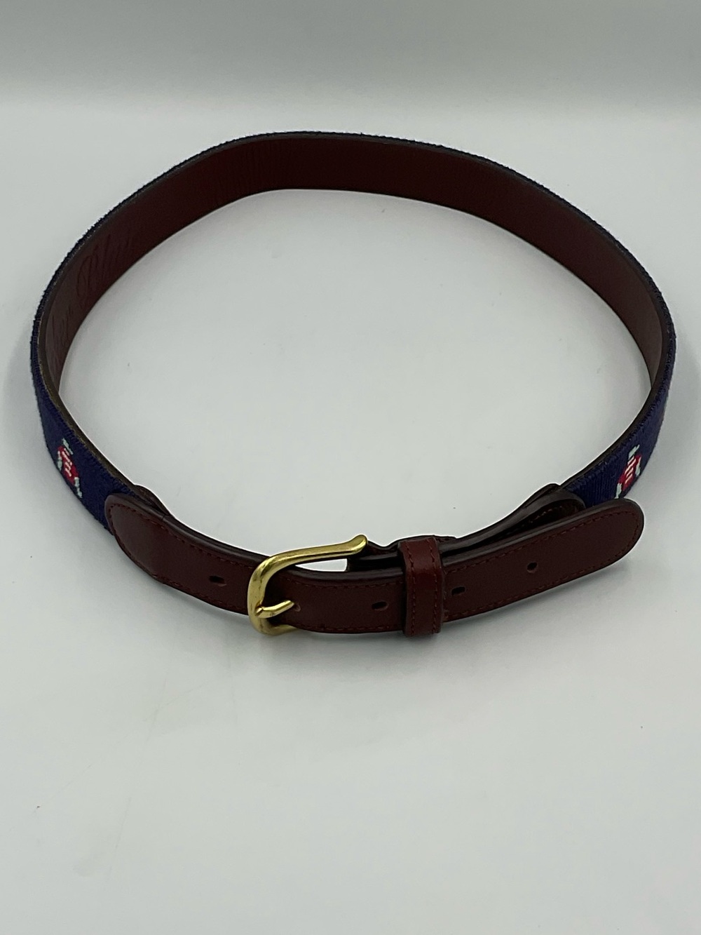 Boy’s Tucker Blair Jockey Silk Hand Stitched Needlepoint Leather Belt Size Large - Picture 2 of 8